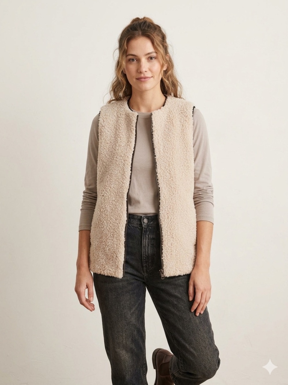 Wilfred Cream Sherpa Zip Vest
